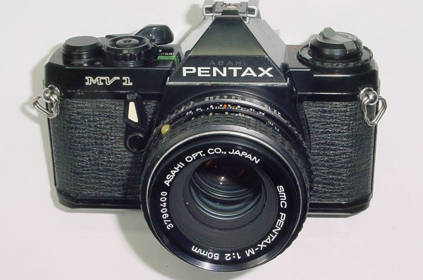 Pentax MV 1 35mm Film SLR Camera with Pentax-M 50mm F/2 SMC Lens - Black