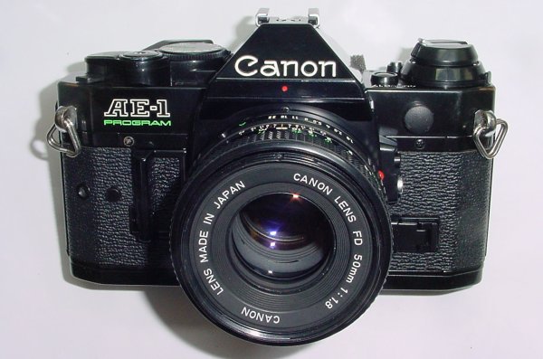 Canon AE-1 Program 35mm SLR Film Manual Camera + Canon 50/1.8 FD Lens in Black