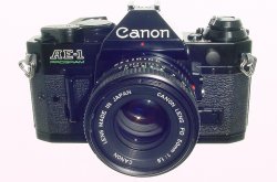 Canon AE-1 Program 35mm SLR Film Manual Camera + Canon 50/1.8 FD Lens in Black