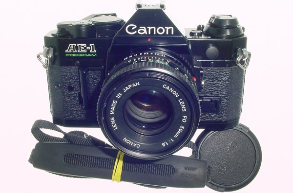 Canon AE-1 Program 35mm SLR Film Manual Camera + Canon 50/1.8 FD Lens in Black