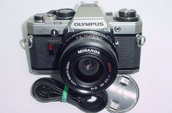 Olympus OM10 35mm Film SLR Manual Camera + Miranda 28/2.8 MC Wide Angle Lens