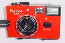 Konica pop 35mm Film Point and Shoot Camera 36mm F4 Lens in Red