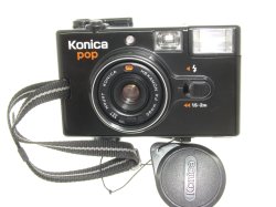 Konica pop 35mm Film Point and Shoot Camera 36mm F4 Lens in Black