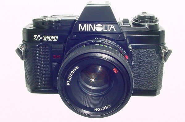 Minolta X-300 35mm Film SLR Manual Camera with Centon 50mm F/1.8 Lens in Black