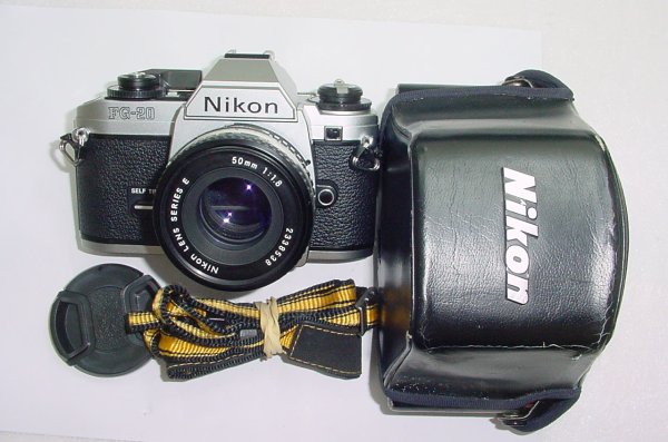 Nikon FG-20 35mm Film SLR Manual Camera with Nikon 50mm F/1.8 Series E Lens