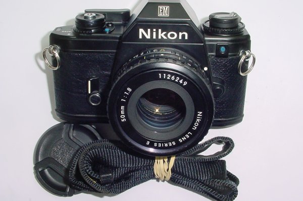 Nikon EM 35mm Film SLR Manual Camera with Nikon 50mm F1.8 Series E Pancake Lens