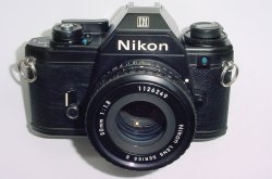 Nikon EM 35mm Film SLR Manual Camera with Nikon 50mm F1.8 Series E Pancake Lens
