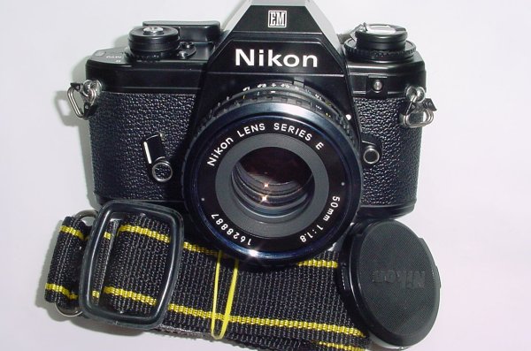 Nikon EM 35mm Film SLR Manual Camera with Nikon 50mm F1.8 Series E Pancake Lens