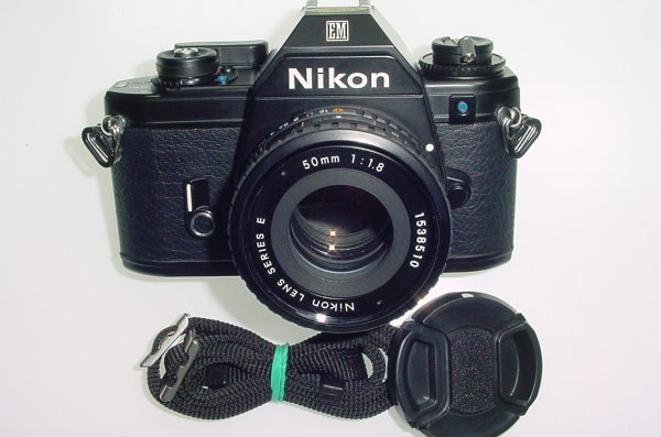 Nikon EM 35mm Film SLR Manual Camera with Nikon 50mm F1.8 Series E Pancake Lens