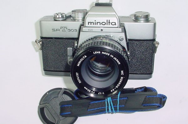 Minolta SRT 303 35mm Film SLR Manual Camera with Minolta ROKKOR-PF 50mm F1.7 MC Lens