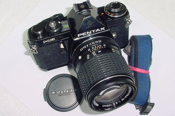 Pentax ME 35mm Film Manual SLR Camera with Pentax-M 135mm F/3.5 SMC Lens in Black