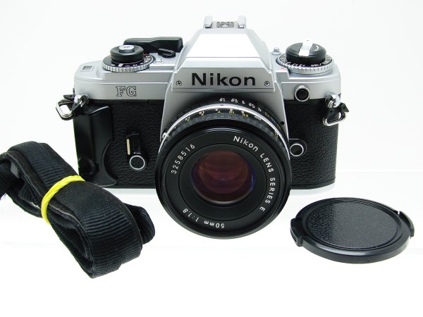 Nikon FG 35mm Film SLR Manual Camera with Nikon 50mm F/1.8 Series E Lens